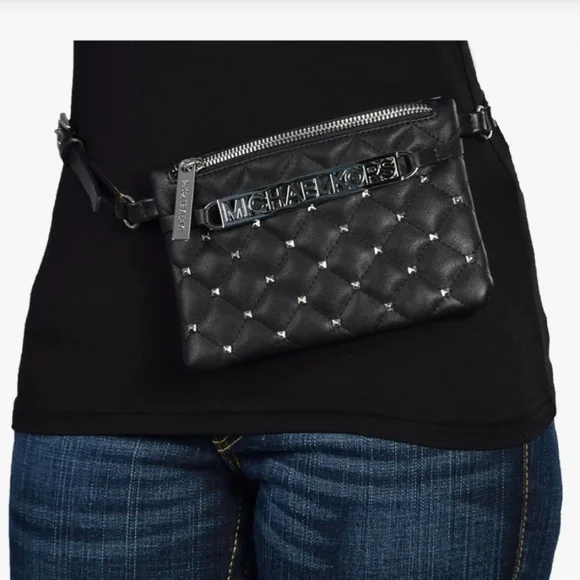 Michael Kors Women's MK Quilted Studded Multi-Bag-Black/Silver- EUC - Picture 4 of 16